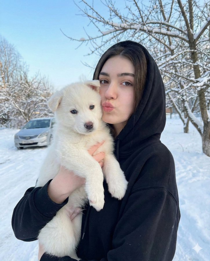 Portrait with Puppy in Snow output