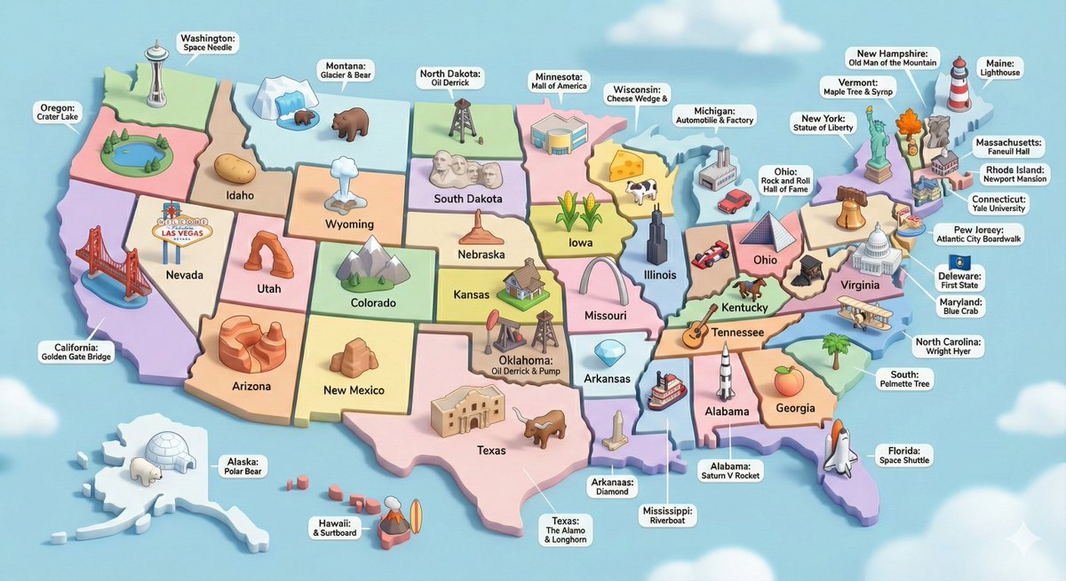 USA 3D Diorama with Landmarks output