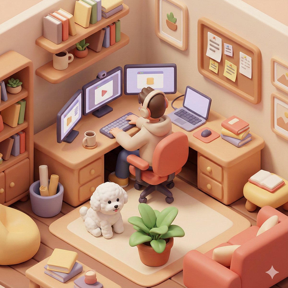 3D Isometric Home Office Illustration output